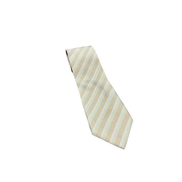 Kai Long Striped Silk Tie Beige Blue Adjustable Fit Lightweight Formal Career - Picture 1 of 6